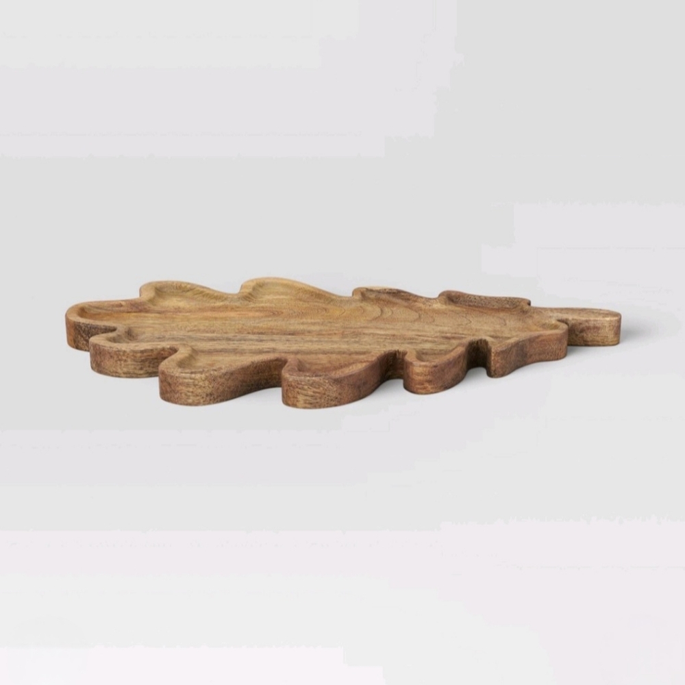 Threshold Wooden Leaf Serving Tray Brown